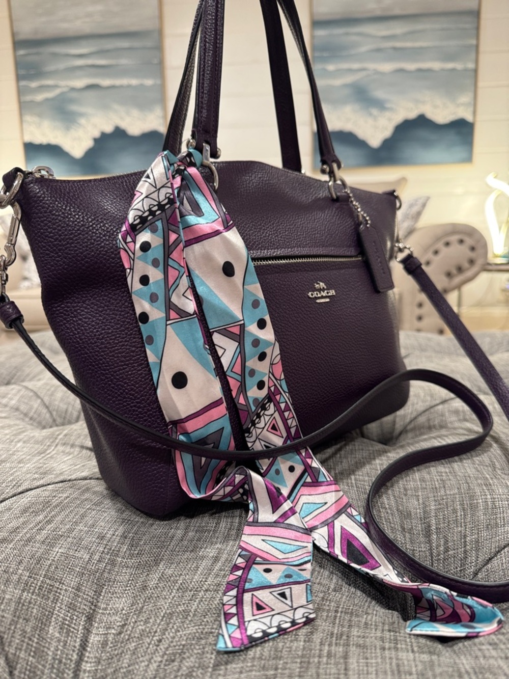 COACH Bag Prairie Purple Leather Satchel Tote EUC - Picture 3 of 17
